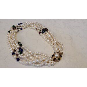 AFJ Jewels of India Hard-to-Come-by Necklace 5 Lustrous Faux Pearls 18" 115g